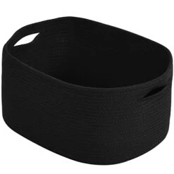 ECDYQXVU Cotton Rope Storage Baskets 15x10x9 In, Decorative Woven Baskets For Storage, Collapsible Storage Bins Organizer For Nursery, Laundry, Towel, Clothes, Books (1 Pack, Black)