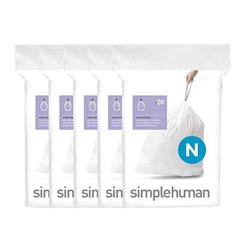 Simplehuman Code N Custom Fit Drawstring Trash Bags In Dispenser Packs, 100 Count, 45-50 Liter / 11.9-13.2 Gallon, White 3 Simplehuman Code N Custom Fit Drawstring Trash Bags In Dispenser Packs, 100 Count, 45-50 Liter / 11.9-13.2 Gallon, White
