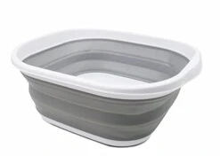 SAMMART 10L (2.6 Gallons) Collapsible Tub - Foldable Dish Tub - Portable Washing Basin - Space Saving Plastic Washtub (White/Grey, 1)