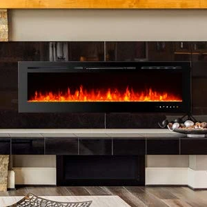 AuAg 60 Inch Electric Fireplace, Ultra-Thin In-Wall Recessed/Wall Mounted Fire Place Heater, Low Noise Remote Control With Timer, Touch Screen, Adjustable Flame Color, Log & Crystal 1500/750W 5 AuAg 60 Inch Electric Fireplace, Ultra-Thin In-Wall Recessed/Wall Mounted Fire Place Heater, Low Noise Remote Control With Timer, Touch Screen, Adjustable Flame Color, Log & Crystal 1500/750W - Image 3