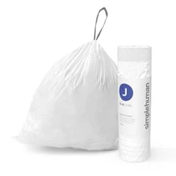 Simplehuman Code J Custom Fit Drawstring Trash Bags, 240 Count, 30-45 Liter / 8-12 Gallon, White