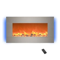 31-Inch Electric Fireplace - Front Vent, Wall Mounted, 13 Backlight Colors, Adjustable Heat And Remote Control By Lavish Home (Silver)
