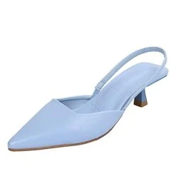 BEAUTYVAN Women High-Heel Solid Color Slingback Pumps Kitten Heel Pointed Toe Slip-On Back Strap Sandals Mules Court Shoes