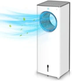 Evaporative Air Cooler-3-in-1 Portable Air-Cooling Fan, Instant Cool & Humidify With 3 Speeds, 8H Timer, 3 Modes, No Noise Tower Fan, No Dust, Bladeless Fan For Large Room Office (White) -Household Cleaning Supply Store 31yMfZ9ZFMS. AC