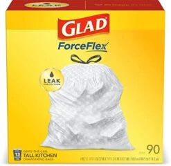 GLAD ForceFlex Tall Drawstring Trash Bags, 13 Gallon White Trash Bags For Tall Kitchen Trash Can, Unscented Leak Protection Bags, 120 Count - Packaging May Vary -Household Cleaning Supply Store 410GyjDO8JL. AC