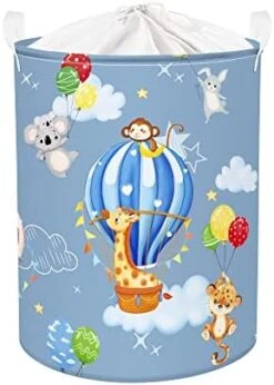Clastyle 45L Funny Play Animals Laundry Hamper Skateboard Elephant Blue Laundry Basket With Drawstring Round Toy Clothes Storage Basket For Kids Room, 14.2x17.7 In -Household Cleaning Supply Store 410VH6xxcgL. AC