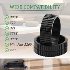 Garbage Fighter Braava Tires Replacement for 380T/320/321/375T/390T/Mint Plus 5200/4200, Easy Installation, Anti-Slip, Great Adhesion, Wheel Rubber Treads For All Kinds Of Hardwood Floor(Black 4 Pack) -Household Cleaning Supply Store 410dHCG3ALL
