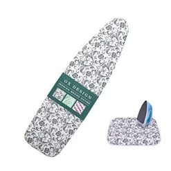 OX DESIGN Ironing Board Cover And Pad,Extra Thick Ironing Board Cover With Ironing Mat,Titanium Coating Padding With Elasticized Edges And 2 Fasteners,Scorch And Stain Resistant,15"X54",Gray Floral
