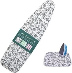 OX DESIGN Ironing Board Cover And Pad,Extra Thick Ironing Board Cover With Ironing Mat,Titanium Coating Padding With Elasticized Edges And 2 Fasteners,Scorch And Stain Resistant,15"X54",Gray Floral -Household Cleaning Supply Store 410ksCHWkEL. AC