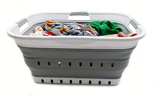 SAMMART 42L (11 Gallon) Collapsible Plastic Laundry Basket - Foldable Pop Up Storage Container/Organizer - Portable Basket - Space Saving Hamper/Basket (2, White/Grey) 7 SAMMART 42L (11 Gallon) Collapsible Plastic Laundry Basket - Foldable Pop Up Storage Container/Organizer - Portable Basket - Space Saving Hamper/Basket (2, White/Grey) - Image 5