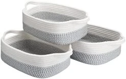 LOVSTORAGE Cotton Rope Basket For Storage, Set Of 3 Storage Baskets For Organizing With Handles Woven Laundry Basket In Living Laundry Room For Blankets Toys Throws Pillows Towels 15"x10"x5" White/Grey -Household Cleaning Supply Store 412fswJJm5L. AC