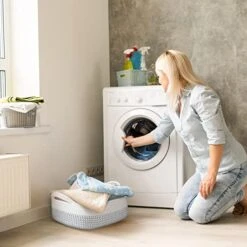 LOVSTORAGE Cotton Rope Basket For Storage, Set Of 3 Storage Baskets For Organizing With Handles Woven Laundry Basket In Living Laundry Room For Blankets Toys Throws Pillows Towels 15"x10"x5" White/Grey -Household Cleaning Supply Store 413SSeNJexL