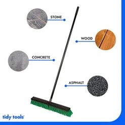 Tidy Tools 24'' Push Broom Outdoor With Long Handle Wide Stiff Bristles Heavy-Duty Brush Commercial Shop Broom For Cleaning Garage Kitchen Patio Bathroom Deck Concrete Wood Stone Tile Floor, Green -Household Cleaning Supply Store 413a74ljHrL