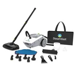 Steamfast SF-375 Deluxe Canister Steam Cleaner With 18 Accessories, Continuous Trigger, And Onboard Storage, White