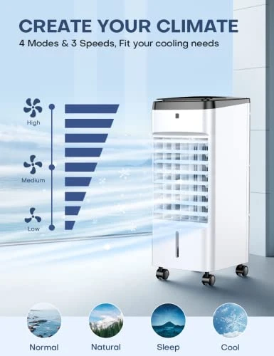 SKYICE Evaporative Air Cooler, 3-IN-1 Air Conditioner Portable For Room W/ 4 Modes & 3 Speed, 12H Timer, 1 Gal Detachable Water Tank, 4 Ice Packs, Remote, 70° Oscillation Air Cooler For Bedroom Indoor 3 SKYICE Evaporative Air Cooler, 3-IN-1 Air Conditioner Portable For Room W/ 4 Modes & 3 Speed, 12H Timer, 1 Gal Detachable Water Tank, 4 Ice Packs, Remote, 70° Oscillation Air Cooler For Bedroom Indoor