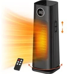 Portable Space Heater For Indoor Use, 1500W Electric Ceramic With 70° Oscillation, 24h Timer, Tip-over & Overheat Protection, Quiet Desk Bedroom Living Room Fireplace, Fast Heating Remote Control