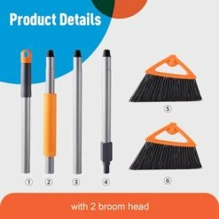 CLEANHOME Outdoor Brooms For Sweeping Patio, Commercial Grade Heavy Duty Broom With 2 Broom Head For Sweeping Garage,Deck,Kitchen,Straw, Outside Broom For Cleaning Pet Hair,Weeds,Leaves，Grey