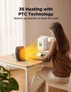 PELONIS PHTA1ABB Portable, 1500W/900W, Quiet Cooling & Heating Mode Space Heater For All Season, Tip Over & Overheat Protection,for Home, Office Personal Use, Black, 7 X 5.82 X 8.54 Inches