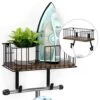 Ironing Board Wall Mount Ironing Board Hanger Ironing Board Holder With Large Storage Basket Laundry Room Storage Rack With Wooden Base, Rustic Brown