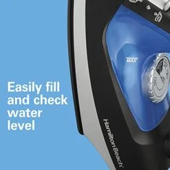 Hamilton Beach 2-in-1 Iron & Garment Steamer For Clothes With Continuous Steam Nozzle 5 Temperature Settings, Nonstick Soleplate, 1200 Watts, 8’ Cord, Blue/Black -Household Cleaning Supply Store 416uIM8WrWS