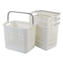 Lesbin 35 L Plastic Laundry Storage Basket, White Laundry Hamper With Handle, 4-Pack