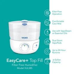 Vicks EasyCare+ Top Fill Filter-Free Cool Mist Humidifier, Small Room–For Vapors 2 Ways –Works With Vicks VapoPads And VapoSteam, White 9 Vicks EasyCare+ Top Fill Filter-Free Cool Mist Humidifier, Small Room–For Vapors 2 Ways –Works With Vicks VapoPads And VapoSteam, White -Household Cleaning Supply Store 418oVs4UJiL