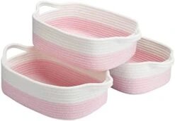 LOVSTORAGE Cotton Rope Basket For Storage, Set Of 3 Storage Baskets For Organizing With Handles Woven Laundry Basket In Living Laundry Room For Blankets Toys Throws Pillows Towels 15"x10"x5" White/Grey -Household Cleaning Supply Store 419c6UmFjL. AC