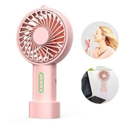 IPOW Mini Handheld Fan Personal Portable Fan 3 Speed Adjustable Angle Removable Base Lanyard USB Recharging Battery Operated Small Desk Cooling Face Fan For Home Camping Disney Travel Peach Pink