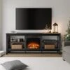 WAMPAT Fireplace TV Stand For 75 Inch TV, Entertainment Center With 4 Storage Shelf, Wood TV Console Table With Electric Fireplace, Television Stands For Living Room Bedroom, Black, 70 Inch -Household Cleaning Supply Store 41AeZljDRKL