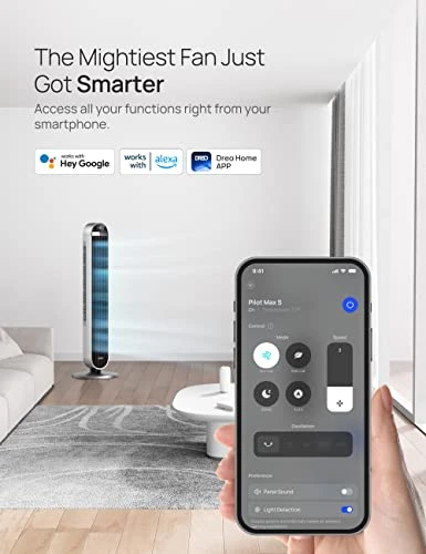 Dreo Tower Fan 42 Inch Pilot Max, 2023 Upgraded Smart Fans For Home Works With Alexa/Google/App, 120° Oscillating Fans For Indoors, 25dB Quiet DC Standing Floor Fan For Bedroom, 12 Speeds, 12H Timer 8 Dreo Tower Fan 42 Inch Pilot Max, 2023 Upgraded Smart Fans For Home Works With Alexa/Google/App, 120° Oscillating Fans For Indoors, 25dB Quiet DC Standing Floor Fan For Bedroom, 12 Speeds, 12H Timer - Image 6