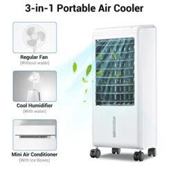 Yescom 3-IN-1 Portable Evaporative Air Cooler, Cooling Fan Humidifier With 1.58 Gal Water Tank & 20FT Remote Control & 4 Ice Packs, 3 Wind Speeds & 12H Timer For Windowless Room Home Office 27-Inch -Household Cleaning Supply Store 41DklfzyTPL