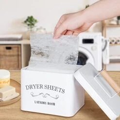 Mustry Dryer Sheet Holder, Decorative Laundry Room Organization Container And Storage, White Farmhouse Laundry Pods Container Holds Over 240 Dryer Sheets And 81 Laundry Pods