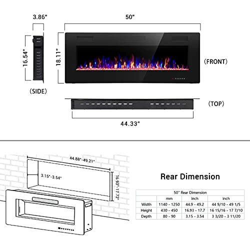 Joy Pebble 50 Inch Electric Fireplace Inserts, In-Wall Recessed And Wall Mounted 750/1500W Fireplace Heater, Touch Screen, Remote Control With Timer, Adjustable Flame Color And Speed 4 Joy Pebble 50 Inch Electric Fireplace Inserts, In-Wall Recessed And Wall Mounted 750/1500W Fireplace Heater, Touch Screen, Remote Control With Timer, Adjustable Flame Color And Speed - Image 2