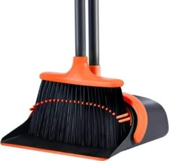 YANXUS Broom And Dustpan Set, Broom And Dustpan, Stand Up Dustpan Combo Set For Office Home Kitchen Lobby Floor Use, Dust Pan And Broom Set (Orange)