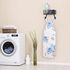 Ironing Board Wall Mount Ironing Board Hanger Ironing Board Holder With Large Storage Basket Laundry Room Storage Rack With Wooden Base, Rustic Brown -Household Cleaning Supply Store 41ErQ14Y4CL