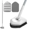 Shower Scrubber Brush With Long Handle Set 50" 3 Types Of Scrub Brushes Heads For Bathroom Tub (White) -Household Cleaning Supply Store 41FID4B8YPL