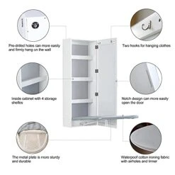 Facilehome Ironing Board Cabinet Wall Mounted Storage Cabinet Foldable With Mirror,White