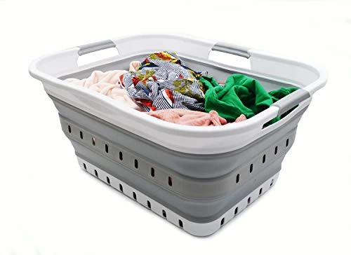 SAMMART 42L (11 Gallon) Collapsible Plastic Laundry Basket - Foldable Pop Up Storage Container/Organizer - Portable Basket - Space Saving Hamper/Basket (2, White/Grey) 8 SAMMART 42L (11 Gallon) Collapsible Plastic Laundry Basket - Foldable Pop Up Storage Container/Organizer - Portable Basket - Space Saving Hamper/Basket (2, White/Grey) - Image 6