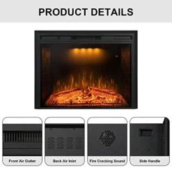 Benrocks 36'' Electric Fireplace Inserts, Recessed & Built In Wall Electric Fireplace Heater With Fire Crackling Sound, Adjustable Top Light & Flame Speed, Overheating Protection, 750/1500W Black -Household Cleaning Supply Store 41HpZDGy6oL