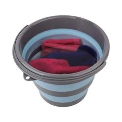 2 Pack Collapsible Plastic Bucket With 2.6 Gallon (10L) Each, Foldable Round Tub For House Cleaning, Space Saving Outdoor Waterpot For Garden Or Camping, Portable Fishing Water Pail (Blue & Orange) -Household Cleaning Supply Store 41J0DrqFCvL