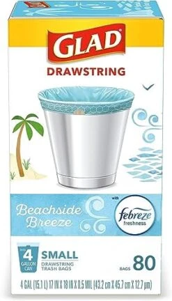 Glad OdorShield Small Drawstring Trash Bags, Beachside Breeze, 80 Count -Household Cleaning Supply Store 41K7tEINN0L. AC
