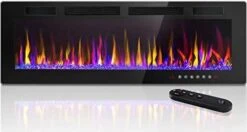 LEMBERI 50 Inch Electric Fireplace Recessed And Wall Mounted,750/1500W Fireplace Heater And Linear Fireplace With Touch Screen Control Panel, Timer,Remote Control,Adjustable Flame Color And Speed -Household Cleaning Supply Store 41L4f0rabjL. AC