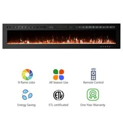 GMHome 80 Inches Wall Recessed Electric Fireplace Wall Mounted In-Wall Built Heater, Log Sets & Crystals, 9 Changeable Colors, With Remote, 1500W Fireplace, Black 11 GMHome 80 Inches Wall Recessed Electric Fireplace Wall Mounted In-Wall Built Heater, Log Sets & Crystals, 9 Changeable Colors, With Remote, 1500W Fireplace, Black -Household Cleaning Supply Store 41LrXg7aibL