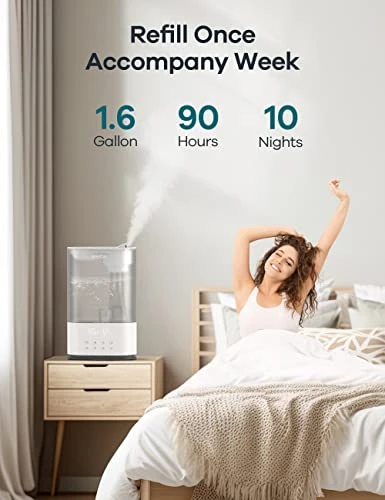WELOV Air Humidifiers For Bedroom Large Room 5X Faster, 6L BoostMist™ Quiet Ultrasonic Cool Mist Humidifier For Plants/Kids, 90hrs Air Vaporizer With Humidistat, Night Light, Timer, No Leaks 7 WELOV Air Humidifiers For Bedroom Large Room 5X Faster, 6L BoostMist™ Quiet Ultrasonic Cool Mist Humidifier For Plants/Kids, 90hrs Air Vaporizer With Humidistat, Night Light, Timer, No Leaks - Image 5