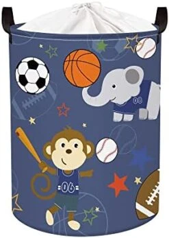 Clastyle 45L Funny Play Animals Laundry Hamper Skateboard Elephant Blue Laundry Basket With Drawstring Round Toy Clothes Storage Basket For Kids Room, 14.2x17.7 In -Household Cleaning Supply Store 41MXPZ8E2fL. AC