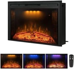 Benrocks 36'' Electric Fireplace Inserts, Recessed & Built In Wall Electric Fireplace Heater With Fire Crackling Sound, Adjustable Top Light & Flame Speed, Overheating Protection, 750/1500W Black -Household Cleaning Supply Store 41OO52IMsyL. AC