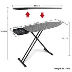 Duwee Deluxe Ironing Board With Big Steam Iron Station Holder,Heat Resistant Metallic Cover With Thick Double Layers Padding,Adjustable Height,Foldable Strong Legs (17" X 48") -Household Cleaning Supply Store 41OfrW2DrtL