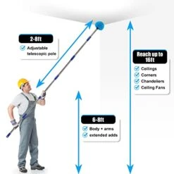 Extendable Cobweb Duster With Extension Pole, Fan Cleaner Duster For Ceiling With 8ft Long Handle, Spider Web Brush Cleaning Kit For High Reach, Furniture, Indoor & Outdoor Use, 96 Inch -Household Cleaning Supply Store 41PGYkYpUnL