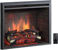PuraFlame Western Electric Fireplace Insert With Fire Crackling Sound, Remote Control, 750/1500W, Black, 33 1/16 Inches Wide, 25 9/16 Inches High -Household Cleaning Supply Store 41PLSmVon9L. AC