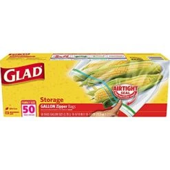 Glad Zipper Food Storage Plastic Bags - Gallon Size - 50 Count, Pack Of 4 (Package May Vary)